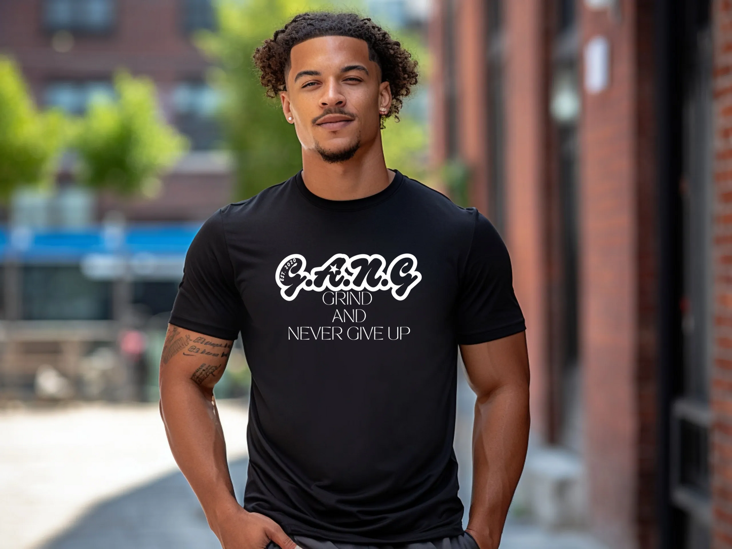 Grind And Never Give up white logo